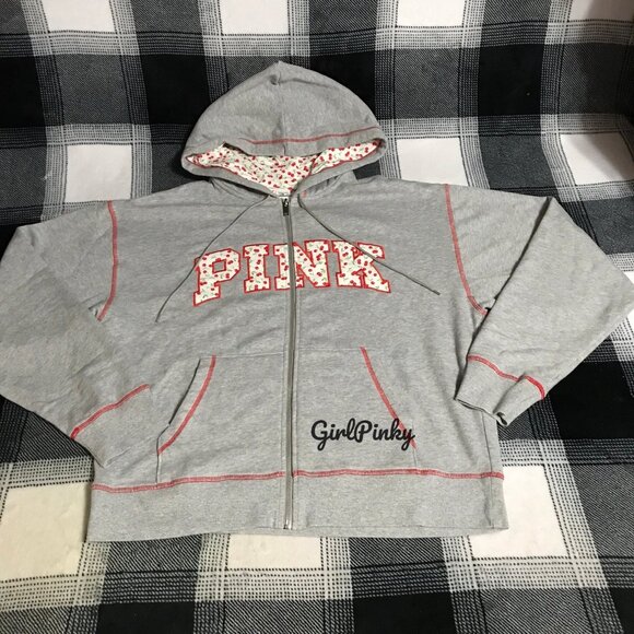 PINK FRANKIES x BERRY FULL ZIP HOODED SWEATSHIRT IN HEATHER GREY ON HAND XS-XL - Picture 2 of 12